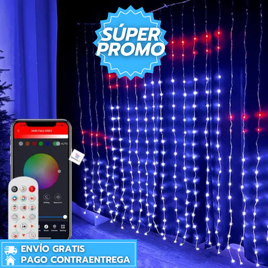 Cortina Luces Led™: 20 metros de tamaño ajustable con panel solar