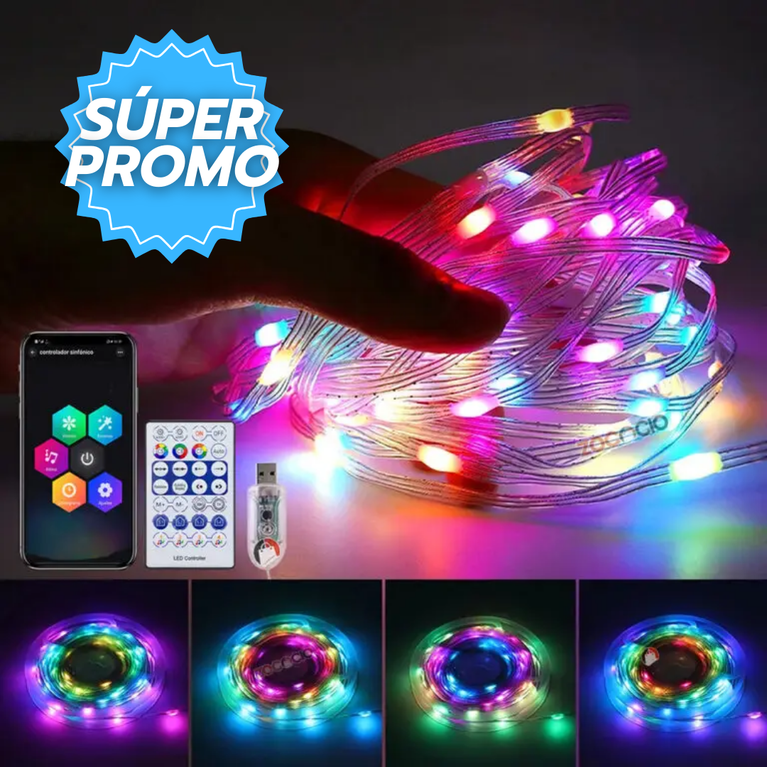 Cortina Luces Led™: 20 metros de tamaño ajustable con panel solar