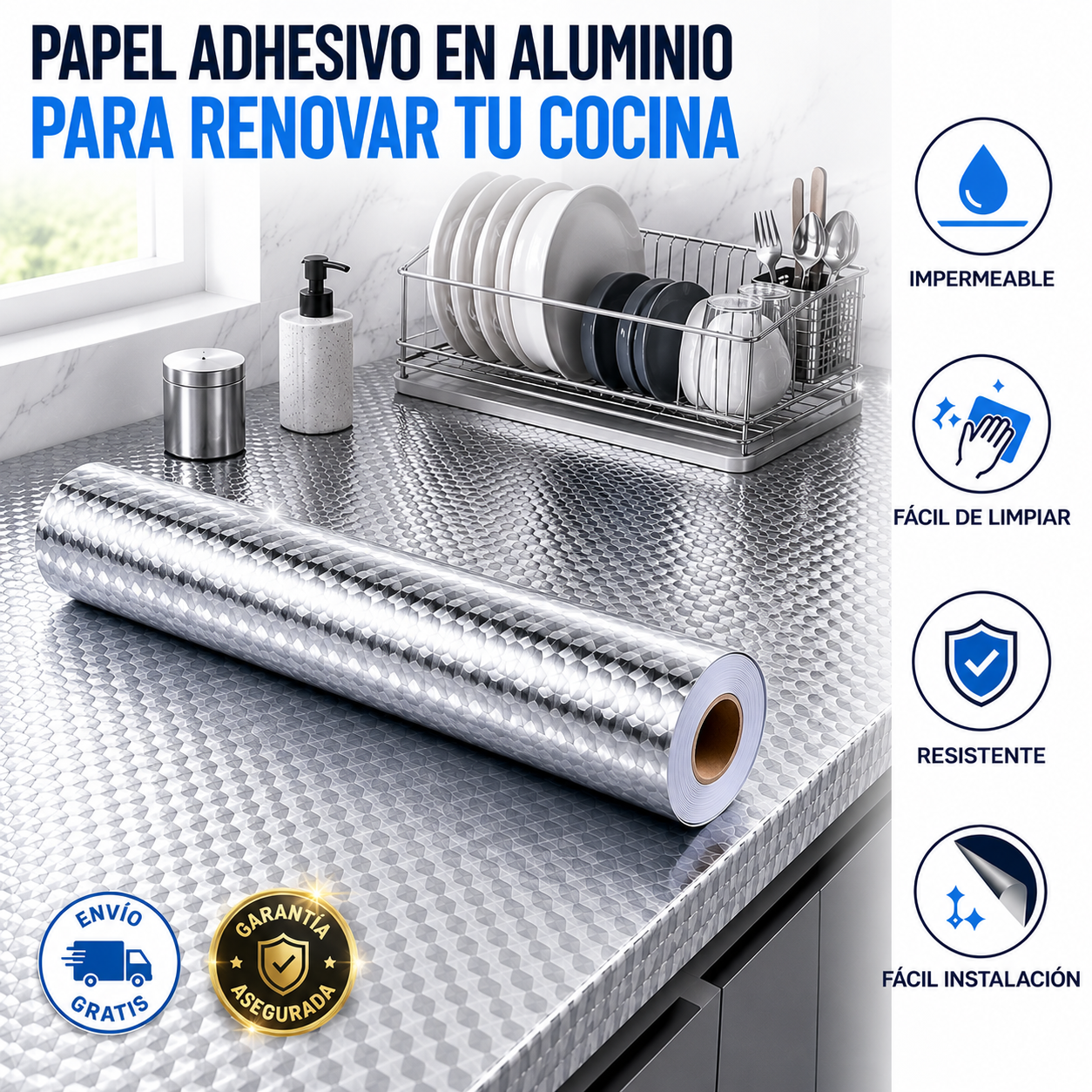 Papel Adhesivo de Aluminio Impermeable (5 Metros)
