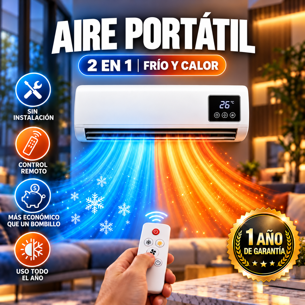 Aire Portátil 2 en 1 | Enfría hasta 8°C + Calienta | 1 Año de Garantía 🇺🇸