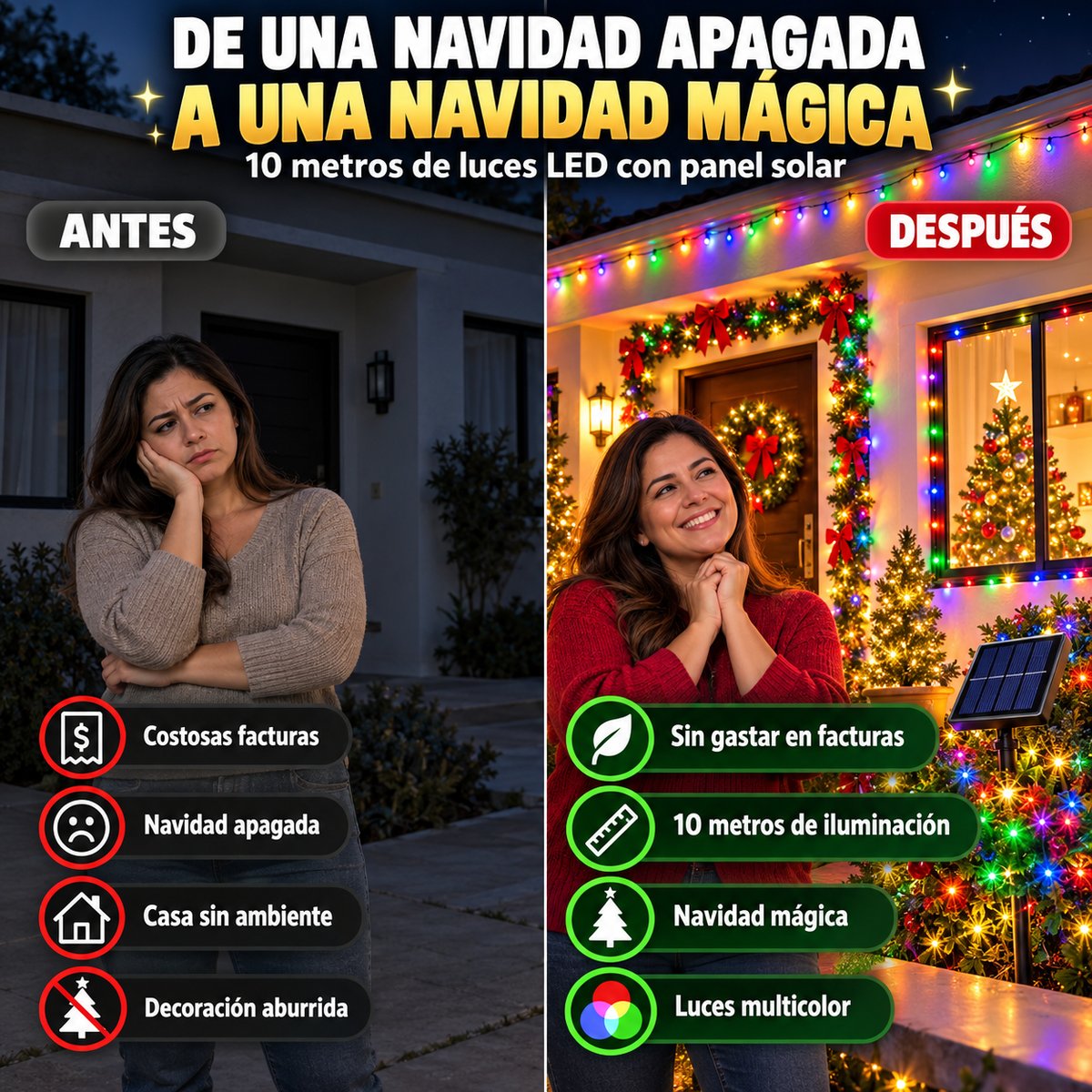 Luces LED Navideñas con Panel Solar