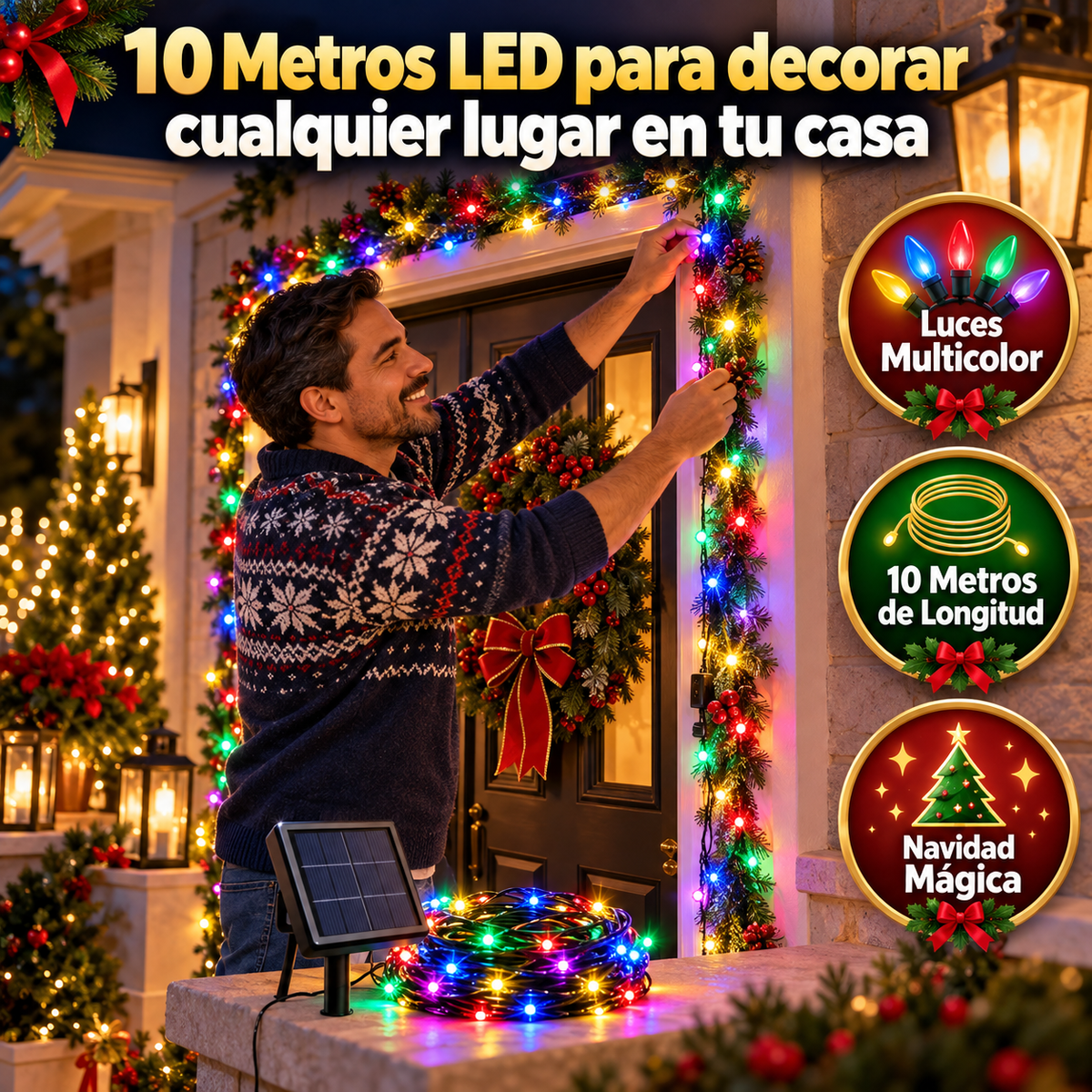 Luces LED Navideñas con Panel Solar