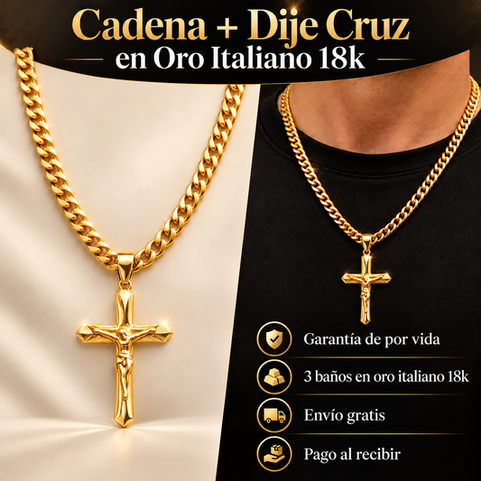 Oferta Especial 2x1: Cadena + Dije Cruz 18k